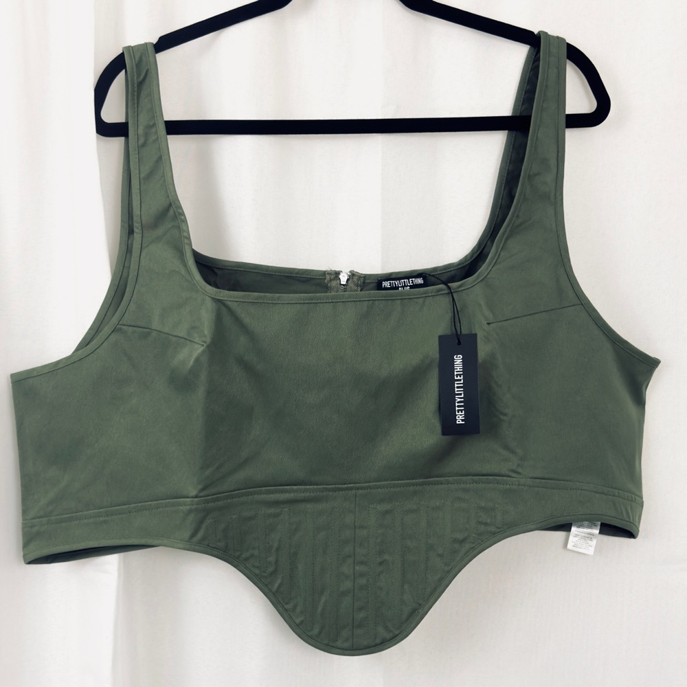 PrettyLittleThing  Khaki/Olive Twill Dip Hem Structured Zip Cargo Corset 20 NWT